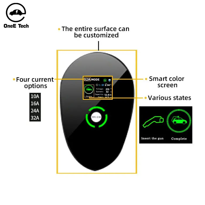 OneE-EQ-W Manufacturers Wallbox 7kw 3.5kw Ac Ev Charging Station New Energy Vehicle Parts Smart Ac Electric Vehicles Charger 3.5kw