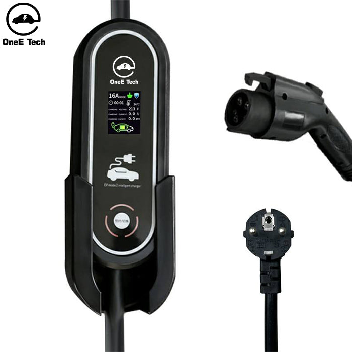 OneE-EQ-P J1772 16 Amp Level 2 EV Charger Current Switchable Plug 220V-250V Portable Car Charger Compatible with type1 Electric Vehicles